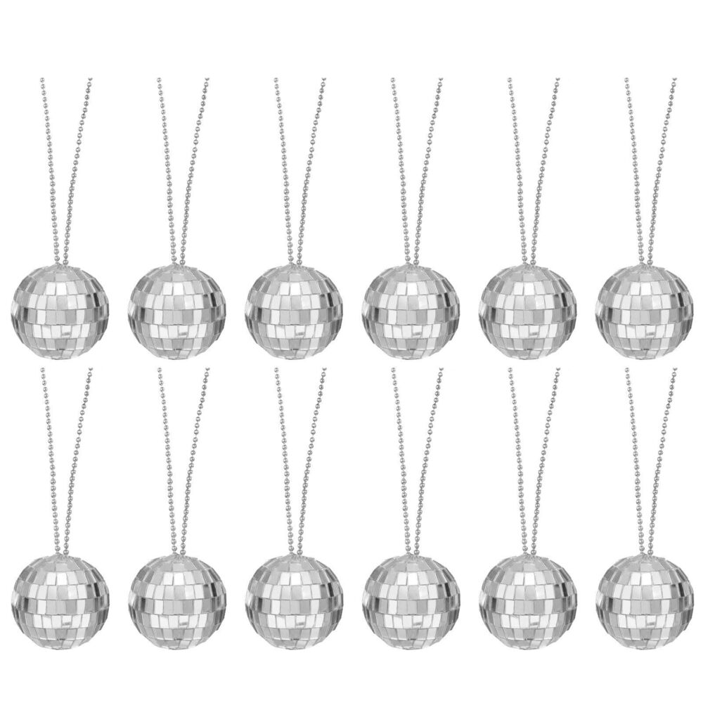 4259 12 Pcs Mirror Disco Ball Necklaces 1.6" Bulk Disco Ball